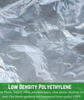Heavy Duty 3 Mil Plastic Sheeting Roll With White Finish Measuring 3 By 100 Feet, clear LDPE material showing texture.