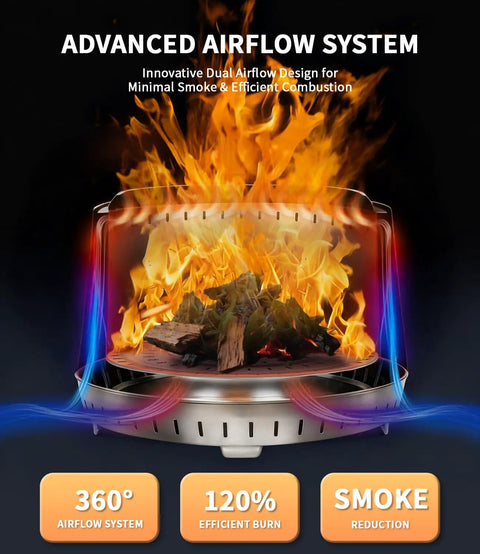 Smokeless 21 Inch Fire Pit With Dual Airflow For Clean Burn Stainless Steel Outdoor Firepit With Detachable Ash Pan Portable