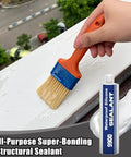 Applying Premium Heavy Duty Multipurpose 9900 Waterproof Sealant Featuring Kickass Adhesive Glue with a brush for outdoor repairs.