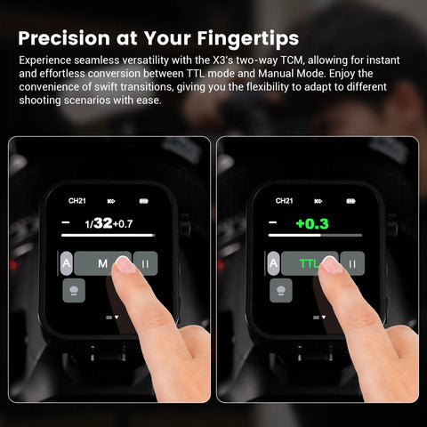 X3S Wireless Flash Trigger For Sony Cameras With 2.4G X System, TTL Auto Manual Multi Flash, Touchscreen Interface Display