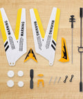 Ultimate Spare Parts Kit for S107 and S107G RC Helicopters in Yellow ABS Plastic and Alloy laid out on a wooden surface