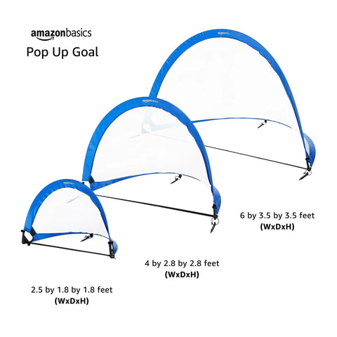 Two Pack Portable Two Point Five Foot Blue Soccer Goals For Kids With Quick Pop Up Setup Ground Stakes And Carrying Bag