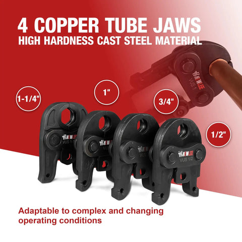 Pro Grade Go To Copper Pipe Crimp Tool Kit with Four Jaws One Half Inch Three Quarter Inch One Inch One And A Quarter Inch