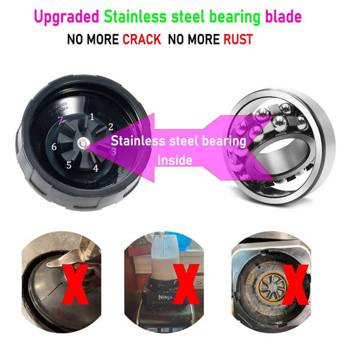 Upgrade Replacement 7 Fin Male Blender Blade For Auto IQ Blenders, 4 Inch Shaft, Stainless Steel 7 Fin Blade, Features Stainless Steel Bearing