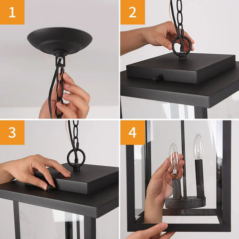 Outdoor Pendant Light Exterior Hanging Lantern In Matte Black With Clear Seeded Glass installation steps