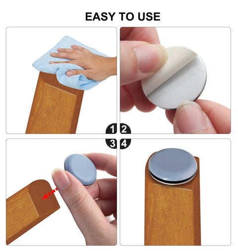 Instructions for applying Heavy Duty Ptfe Teflon Furniture Sliders One Inch Thick Glides featuring easy peel and stick mount.