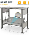 Three Seat Porch Swing With Stand And Cozy 990 LB Capacity 2 In 1 Convertible Bed And Swing Canopy Adjustable Outdoor Wicker Side Panels Cushioned Patio Chair For Backyard Porch Garden Gray with dimensions.