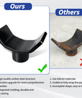 Front view of black metal heavy-duty bottle jack adapter saddle for RV, trailer and truck jacks