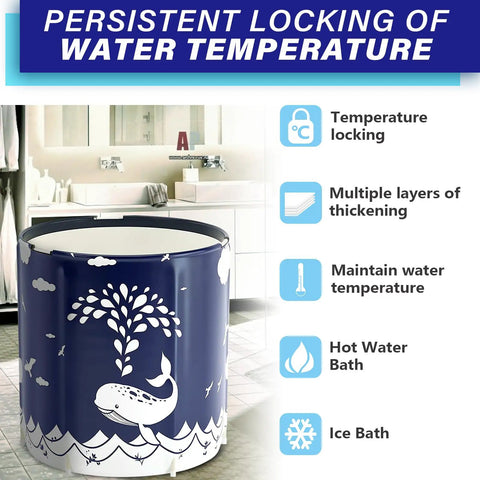 Portable Folding Bathtub For Adults, Japanese Style Soaking Spa With Thermal Foam, Whale Blue with temperature lock features