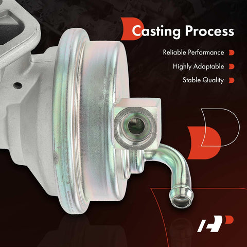 Side view of Mechanical Fuel Pump With Gasket for Chevy Camaro Impala Malibu Monte Carlo, 90-degree inlet, silver metal.
