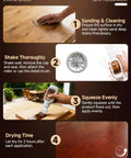 Real Talk Teak Wood Stain And Sealer In One With Built In Brush steps for use including sanding, shaking, applying, and drying.