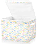 Rugged Foldable Storage Bin With Flip Top Lid And Sturdy Handles For Home Organization Bedroom Closet Collapsible Box crafted with colorful 300D Oxford fabric.
