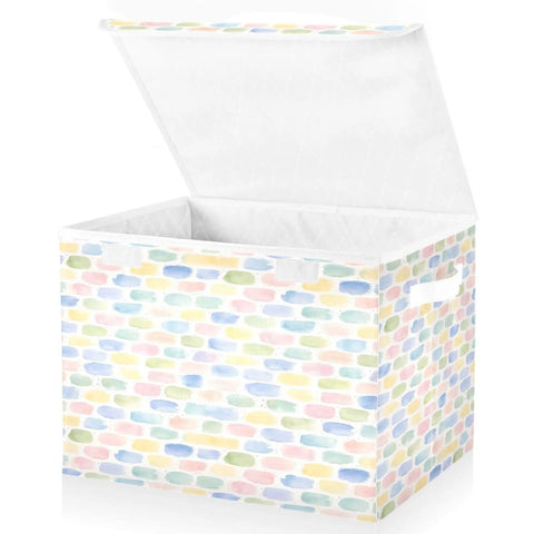 Rugged Foldable Storage Bin With Flip Top Lid And Sturdy Handles For Home Organization Bedroom Closet Collapsible Box crafted with colorful 300D Oxford fabric.