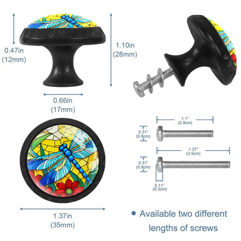 Glass Crystal Cabinet Knobs And Pulls 4 Pack, 35mm Round Drawer Knobs for kitchen, dragonfly design, dimensions shown