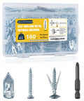 Self Drilling Drywall Anchors Kit 160Pcs Heavy Duty Holds Up To 80 Lbs Manganese Steel No Pre Drilling Needed