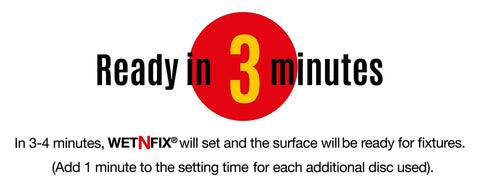 Ready in 3 minutes with WETNFIX discs for fixing wall plugs fast in weak crumbling masonry without filling or redrilling.