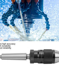 Self Tightening Lathe Drill Chuck 16mm B18 with MT3 Connecting Rod in operation, metalworking machine close-up view