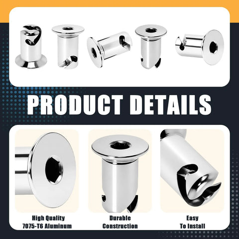 Five Pack Fast Lane Chrome Aluminum Dzus Fasteners Quarter Turn Flush Allen Head Buttons, showing various angles and details.