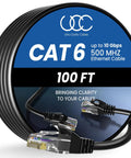 Cat 6 Ethernet Cable 100 Ft Outdoor Indoor Ultra Fast 10Gbps LAN Network Cable For PC Router Modem Gaming Console PS4 PS5 Xbox RJ45 Black Gamer Ready Pro Grade Build