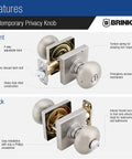 Image of Slick Contemporary Privacy Ball Door Knob Set With Lock And Key Satin Nickel Finish Interior Door Knobs product features