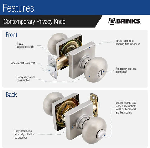 Image of Slick Contemporary Privacy Ball Door Knob Set With Lock And Key Satin Nickel Finish Interior Door Knobs product features