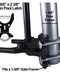 Pool Gate Latch for Chain Link Fences Kid Safe Push Style Lock for One And Five Eighths Inch Gate Frames And Two And Three Eighths Inch Posts metal close-up