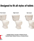 Universal Fit Toilet Tank Flush Lever With Faucet Style Decorative Brushed Nickel Finish Easy Install For Front Side Or Angle Mount Toilet Metal Construction With 8 Inch Adjustable Brass Arm on various toilet styles.