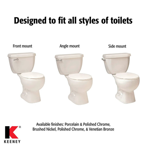 Universal Fit Toilet Tank Flush Lever With Faucet Style Decorative Brushed Nickel Finish Easy Install For Front Side Or Angle Mount Toilet Metal Construction With 8 Inch Adjustable Brass Arm on various toilet styles.