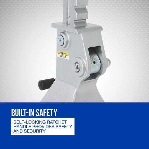 Close-up of self-locking ratchet handle on Beefy Aluminum Jack Stands Pair For Heavy Duty Lifts, 12,000 Pound Total Capacity