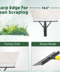 All In One Garden Flat Shovel With A 60 Inch Long Handle Heavy Duty Floor Scraper for Snow and Ice Removal and Lawn Edging dimensions and details.