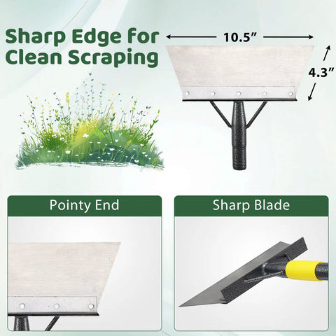 All In One Garden Flat Shovel With A 60 Inch Long Handle Heavy Duty Floor Scraper for Snow and Ice Removal and Lawn Edging dimensions and details.