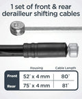 Bike Cable Tune Up Kit With Replacement Brake And Derailleur Cables, showing sizing details for front and rear cables