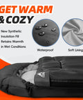 Oversized 4 Season Sleeping Bag For Adults And Big And Tall Campers Boxy Fit features waterproof shell and soft lining