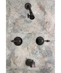 Twin Handle Tub And Shower Faucet With Decor Lever In Oil Rubbed Bronze Wall Mount Bath Fixture With Five Inch Spout Reach