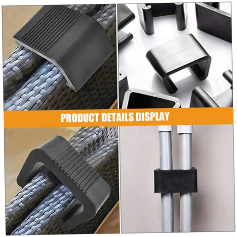 Close-up of 10 Pack Garden Furniture Clips For Wicker And Rattan Chairs, showcasing black fasteners on furniture connections.