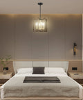 Bedroom with Six Light Farmhouse Ceiling Light With Adjustable Height Hand Painted Wood Finish Semi Flush Mount Black Rustic Pendant