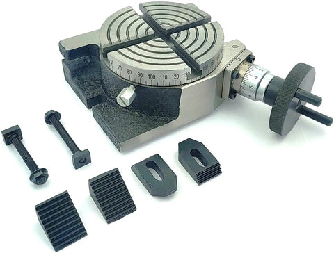 4 Inch Rotary Table For Milling Machines With 100 Mm Work Surface ER 20 Collet Adaptor And M6 Clamp Kit Cast Iron Precision