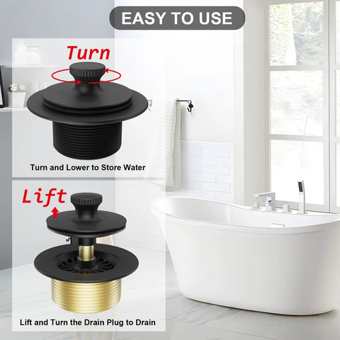 Matte Black Bathtub Drain And Overflow Kit With Hair Catcher Stopper Clog Proof Build For Modern Bath Easy to Use Turn and Lift Mechanism