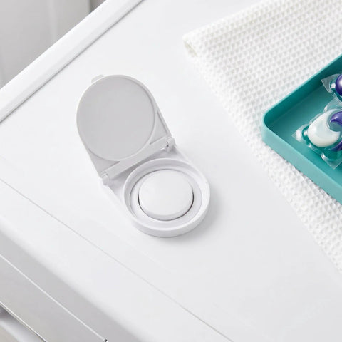 2 Pack Washing Machine Power Button Cover Guard with Self Adhesive Backing 41mm ID Flip Top Push Button Protector for Home Appliances White