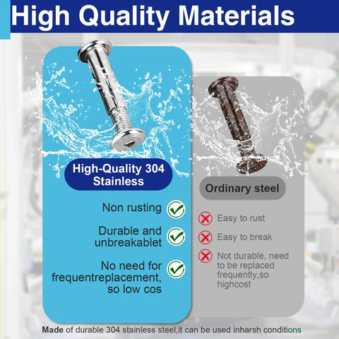 High-Quality 304 Stainless steel M6X25 barrel nut with hex head, showcasing durability against ordinary steel.