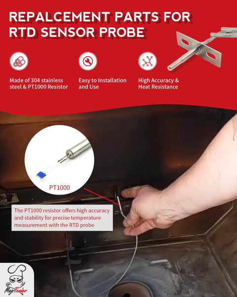 RTD Grill Internal Temperature Probe Replacement for Copperhead Series Wood Pellet Vertical Smokers PT1000 sensor feature