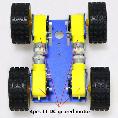 Top view of Dope Smart Robot Car Chassis Kit With Speed Encoder TT Motors 4WD Leaf Texture Wheels Metal Panel Platform