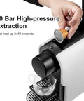 Compact Mini Espresso Machine Compatible With Original Line Pods, 20 Bar High Pressure Pump brewing espresso with capsule