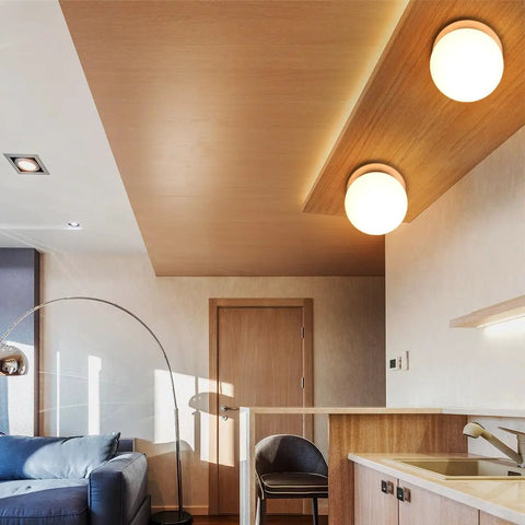 Modern Globe Wall Sconce 1 Light In Brushed Nickel, Diffused Opal Glass Shade, ceiling view in contemporary living room