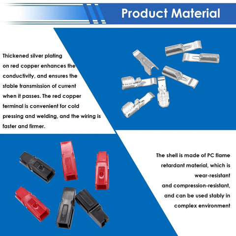 Silver power contacts and red/black housings from 70 Pcs 15 Amp 30 Amp 45 Amp Quick Disconnect Power Connectors Kit with PVC Covers