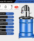 Portable Grease Pump With Oil Water Separator And Explosion Proof Tubing 80 to 1 Air Operated Lubrication Gun For 5 Gallon Drums 0.85 L/min in blue with large capacity and four wheels.