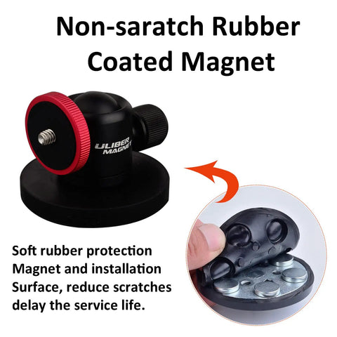 60lb Magnetic Camera Mount With Mini Ball Head Rubber Coated Neodymium Magnet Quarter Inch 20 Tpi Male Thread Stud