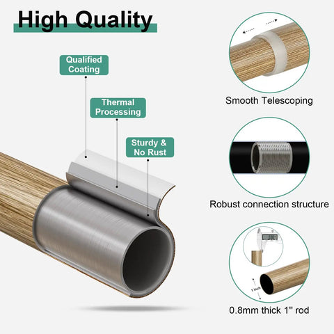 Detailed view of Boho Wood Curtain Rods Set For Windows 48 To 84 Inches One Inch Adjustable Heavy Duty Drapery Rod with internal structure.