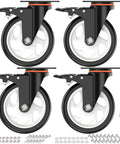 5 Inch Caster Wheels With Brake Set Of 4 Heavy Duty 2000 Lbs Industrial Swivel Casters Polyurethane Quiet Wheels For Cart And Workbench Dual Locking Safety Brakes Two Hardware Kits Included