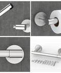 Wall Mount Double Post Pivoting Toilet Paper Holder in Brushed Nickel, SUS304 Stainless Steel Rustproof Design, close-ups and installation kit